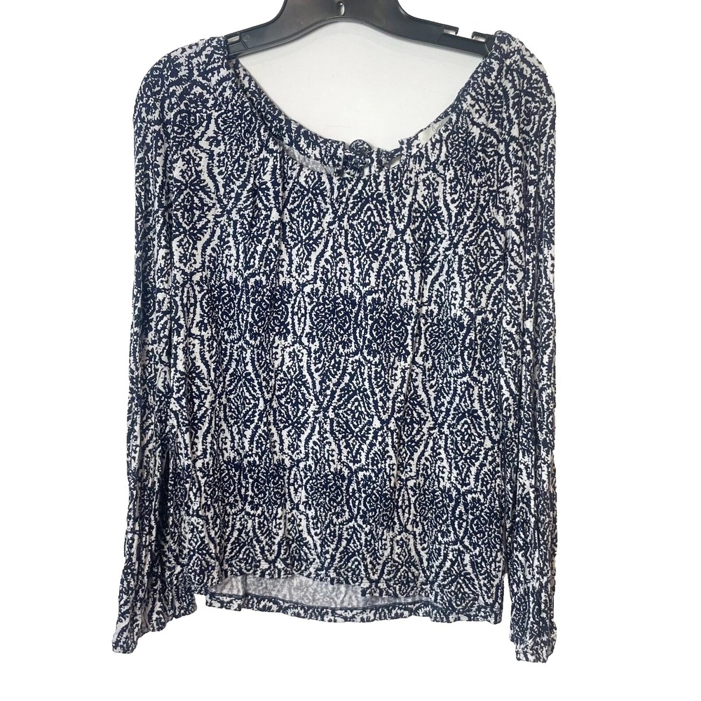 Joie Priscilla Tie Neck Printed Tunic Blouse Top Womens Medium Blue Long Sleeve‎